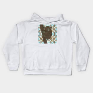 Cute Tarsier on a Brown and Blue Modern Hearts Pattern Kids Hoodie